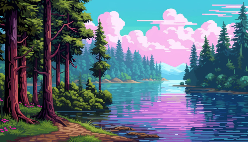 Pixelated Forest and Lake Pixelated Forest and Lake