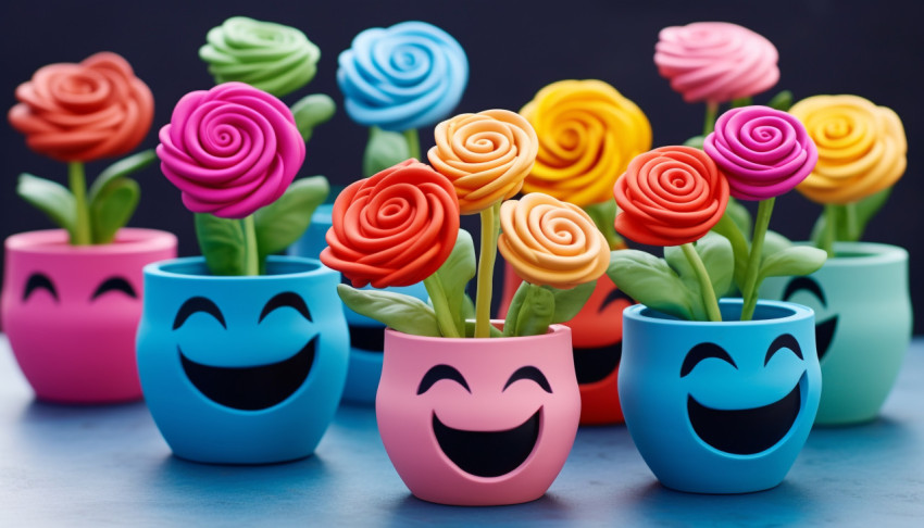 Colorful Rubber Flower Pots with Faces Colorful Rubber Flower Pots with Faces