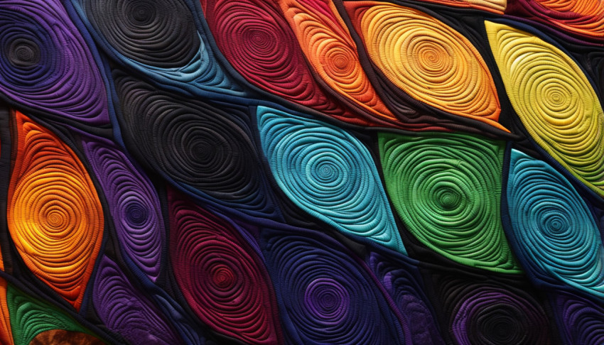 A quilted artwork with colorful swirls A quilted artwork with colorful swirls