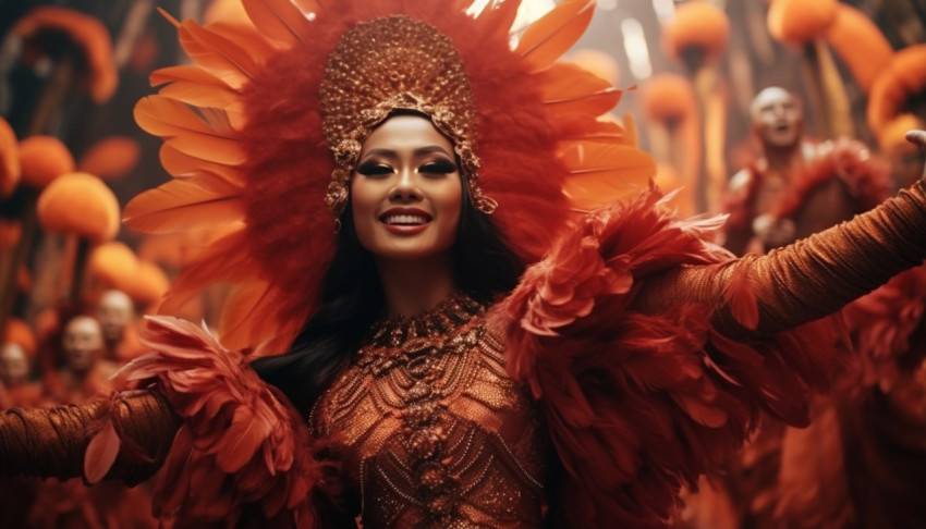 Female dancer in flamboyant orange costume Female dancer in flamboyant orange costume