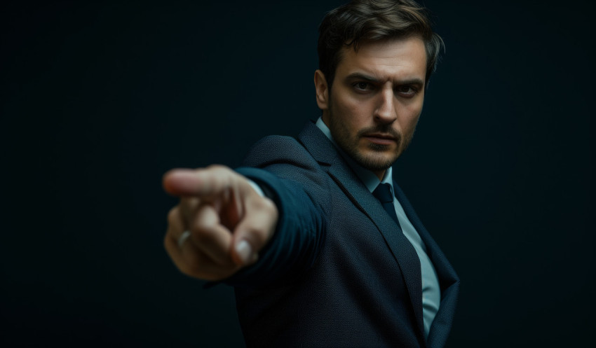 Professional businessman gestures with hand emphasizing a key direction or crucial detail in a work related context Professional businessman gestures with hand emphasizing a key direction or crucial detail in a work related context