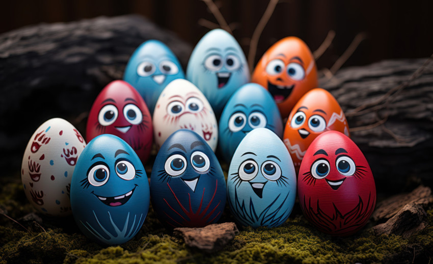 Vibrant easter eggs featuring whimsical cartoon characters Vibrant easter eggs featuring whimsical cartoon characters