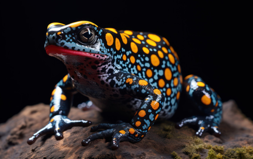 A poison frog with yellow and black color A poison frog with yellow and black color