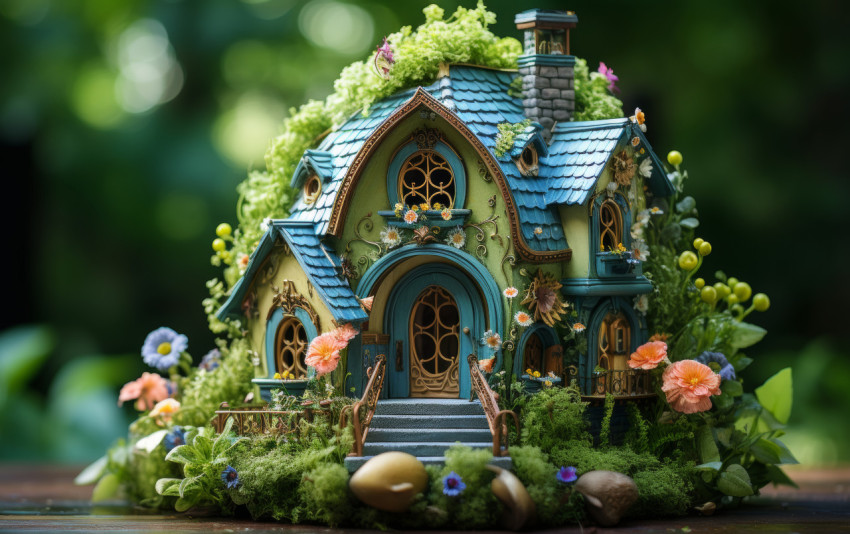 Vibrant house amidst green bushes on a charming lawn Vibrant house amidst green bushes on a charming lawn