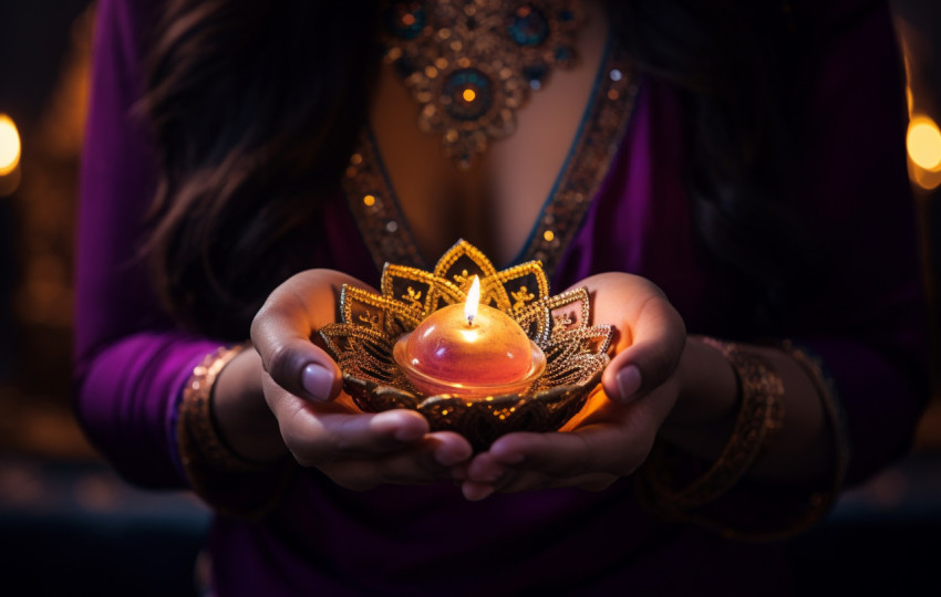 Beautiful woman holding diya Beautiful woman holding diya, diwali festival stock image, diwali festival ai prompt