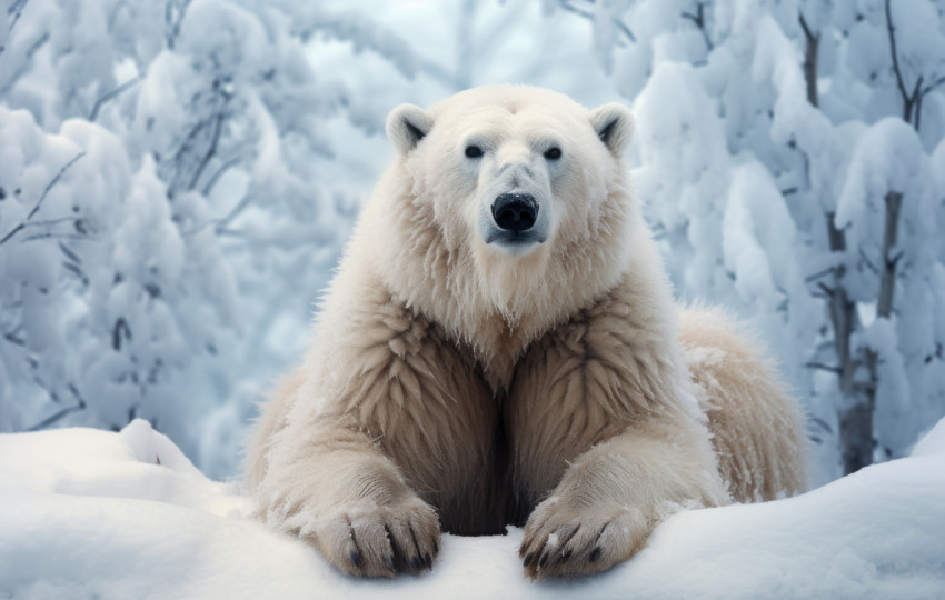 Majestic male polar bear sits in a snow Majestic male polar bear sits in a snow