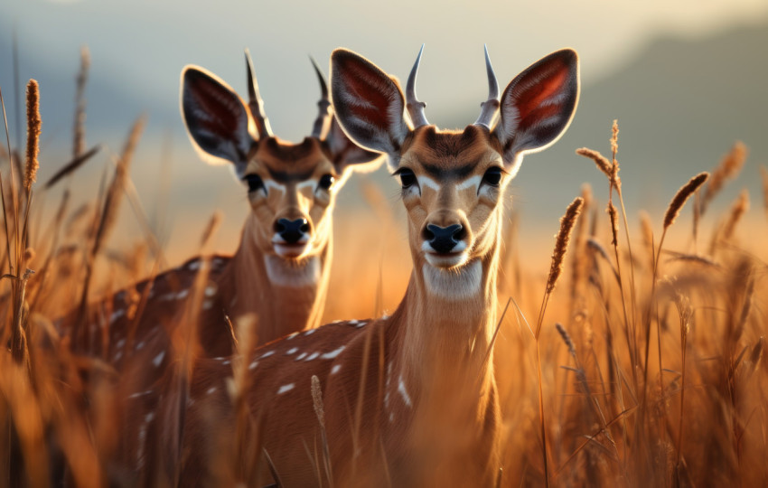 Two gazelles standing gracefully in a grassland Two gazelles standing gracefully in a grassland