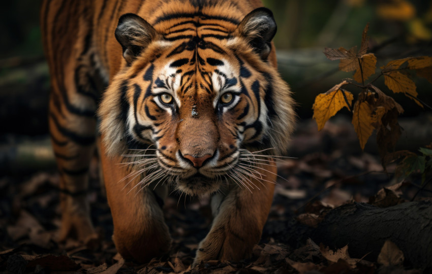 Majestic tiger in the forest making eye contact with the camera Majestic tiger in the forest making eye contact with the camera