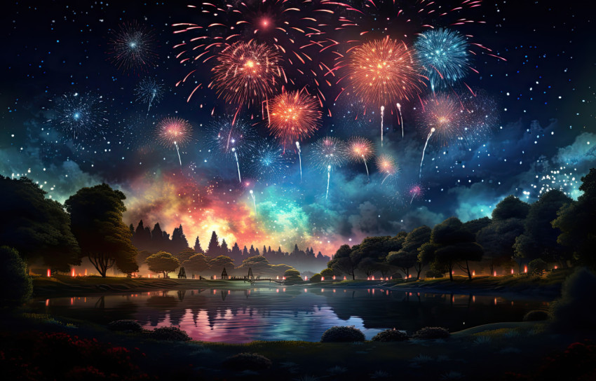 Fireworks bursting in the night sky Fireworks bursting in the night sky
