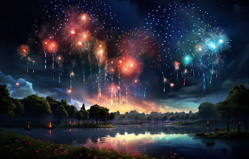 Fireworks bursting in the night sky Fireworks bursting in the night sky