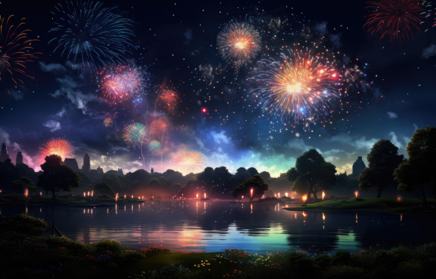 Fireworks bursting in the night sky Fireworks bursting in the night sky