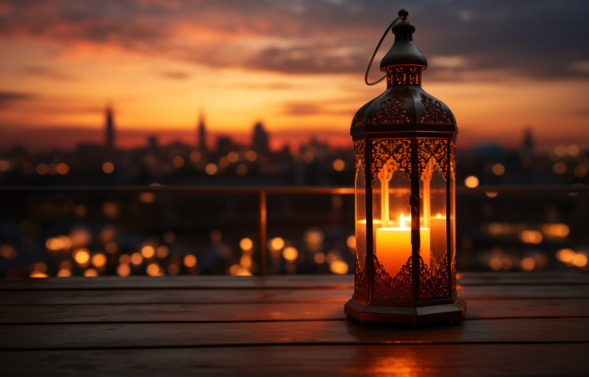 The soft glow of a lantern against the setting sun The soft glow of a lantern against the setting sun