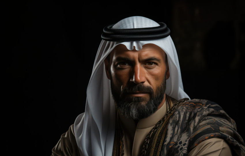 A poised and determined arab businessman against a clean gray surface A poised and determined arab businessman against a clean gray surface