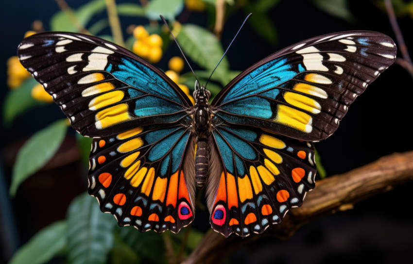A vibrant butterfly resting on a branch A vibrant butterfly resting on a branch