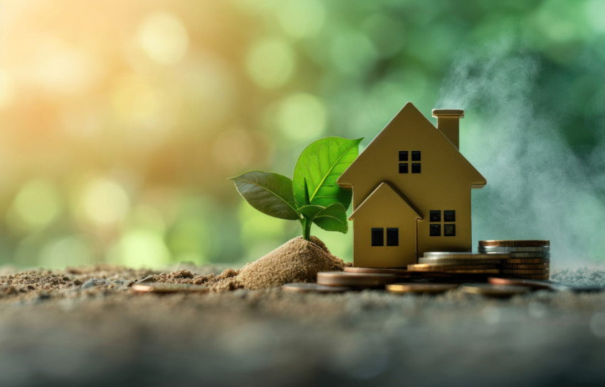 House and plant on coins House and plant on coins