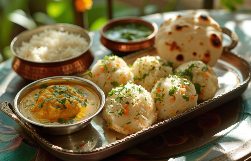 Gudi padwa festival dishes on a tray Gudi padwa festival dishes on a tray