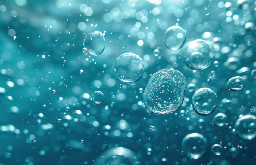 Bubbles rise in beautiful blue water Bubbles rise in beautiful blue water