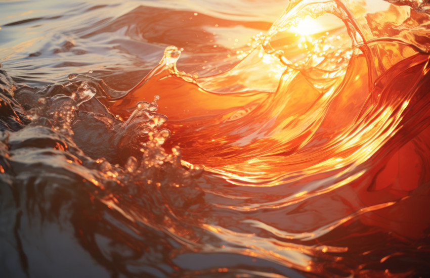 Sunset casts a warm glow on the waves creating a serene and captivating display of nature fluid dance in the water Sunset casts a warm glow on the waves creating a serene and captivating display of nature fluid dance in the water