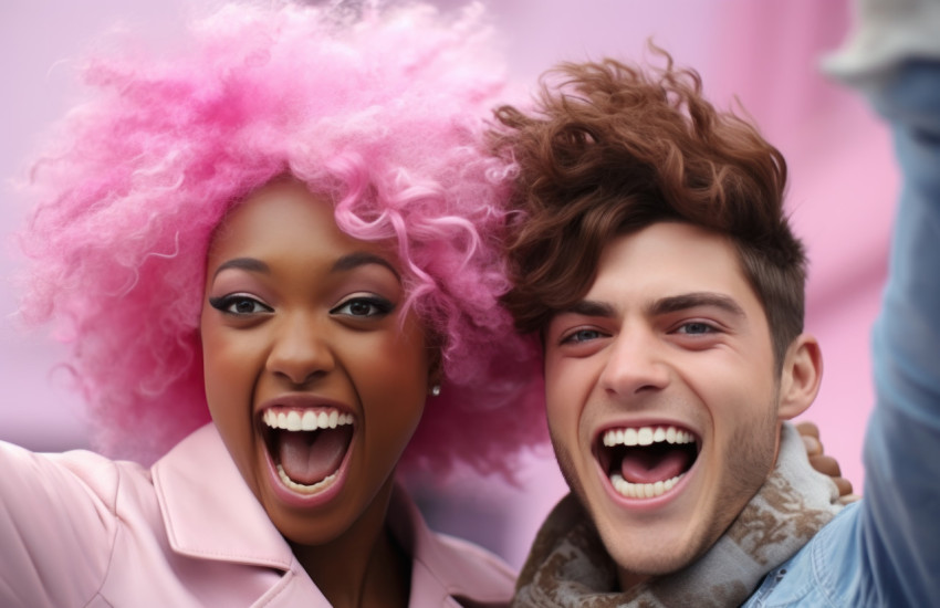 Afro american friends share a moment of triumph highlighting diversity and friendship in their celebratory gesture Afro american friends share a moment of triumph highlighting diversity and friendship in their celebratory gesture, neurodiversity acceptance concept