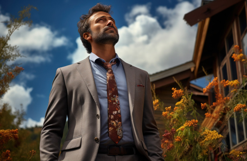 Male businessman in business suit outdoors exuding confidence Male businessman in business suit outdoors exuding confidence
