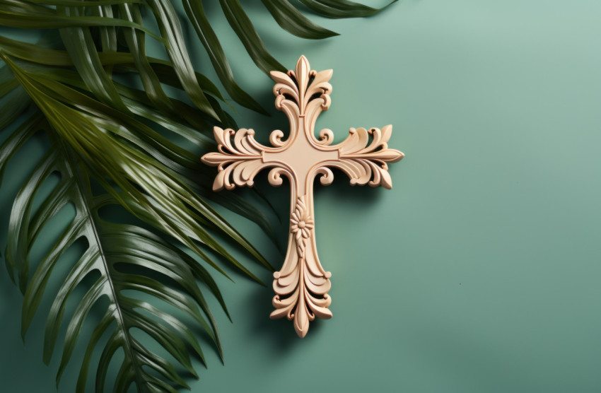 Wooden cross crafted from tropical palm leaves Wooden cross crafted from tropical palm leaves