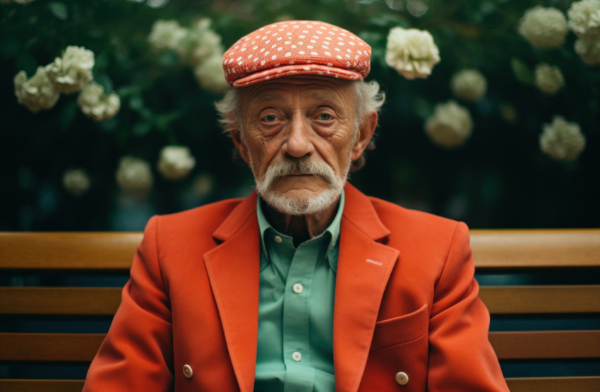 Serene scene as an elderly man finds relaxation on a park bench amidst nature tranquility Serene scene as an elderly man finds relaxation on a park bench amidst nature tranquility