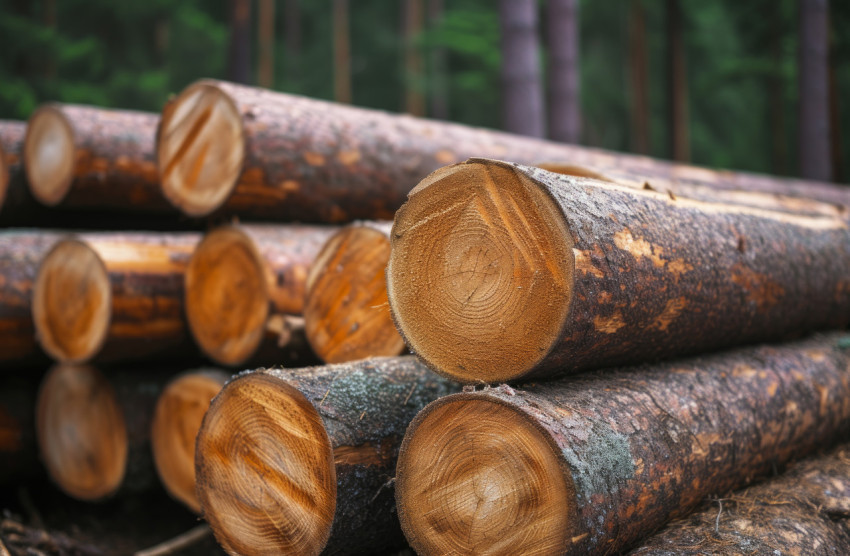 Piled logs in the woods