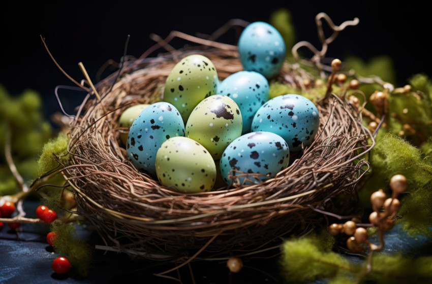 A nest adorned with colorful easter eggs A nest adorned with colorful easter eggs