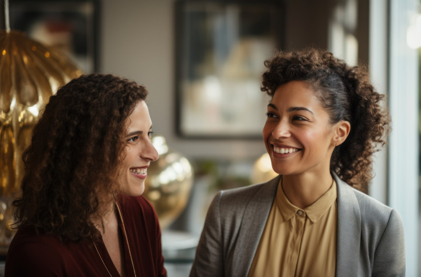 Office conversation between entrepreneur and female client Office conversation between entrepreneur and female client