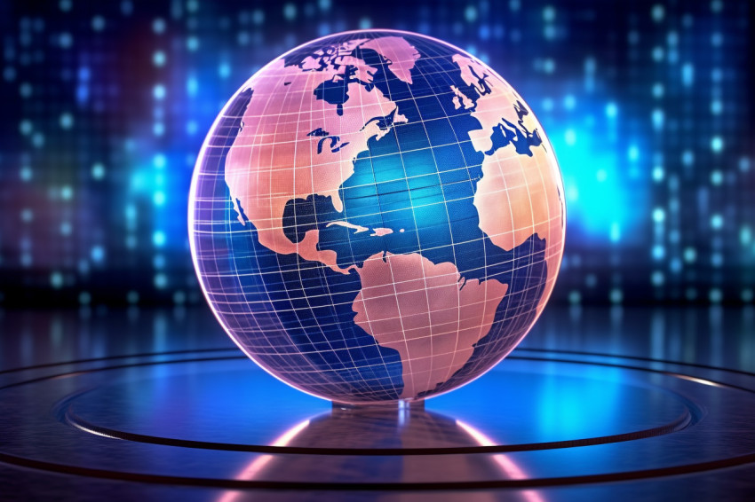 A photo of a digital technology hologram of a globe or map graph background Get unlimited access to a library of free ai prompts and ai images to help you generate creative ideas.