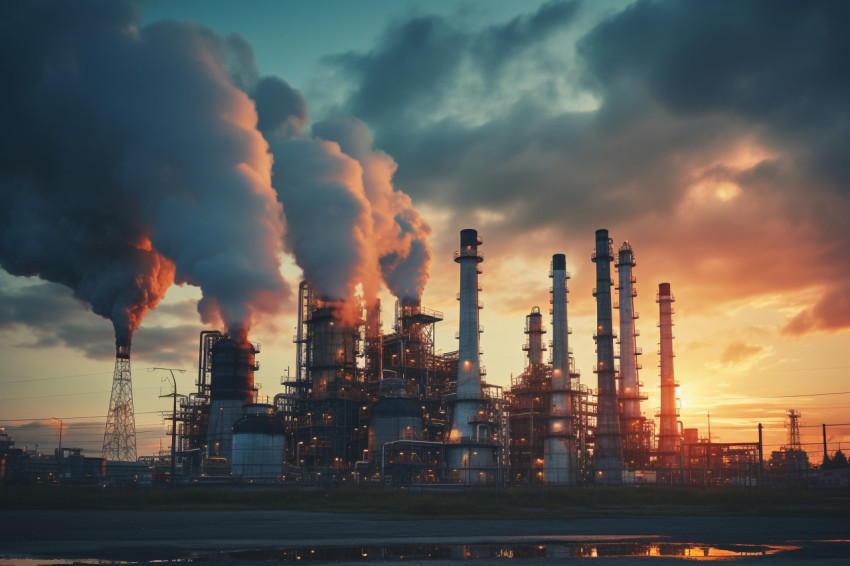 Industrial oil refinery with steam on sunset, industrial, manufa Get unlimited access to a library of free ai prompts and ai images to help you generate creative ideas.