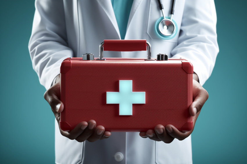 Doctor gives first aid medical kit model to a patient, health and medical stock image Get unlimited access to a library of free ai prompts and ai images to help you generate creative ideas.
