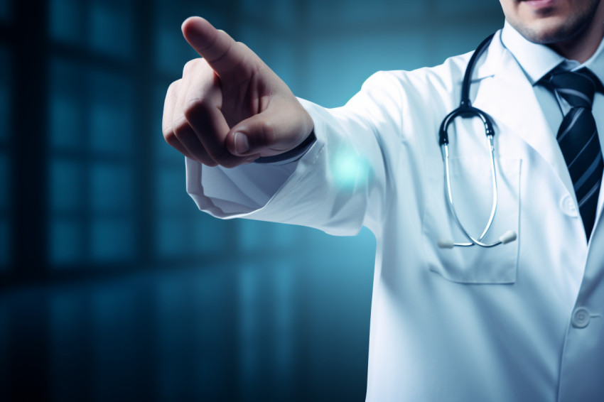 Doctor pointing to a blue hand pointing stock photo, health and medical stock image Get unlimited access to a library of free ai prompts and ai images to help you generate creative ideas.