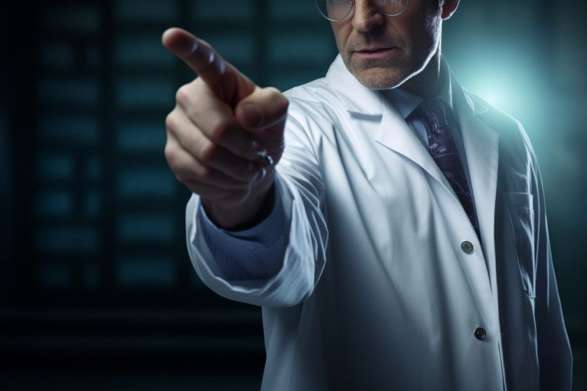Doctor in white coat holding finger, health and medical stock image Get unlimited access to a library of free ai prompts and ai images to help you generate creative ideas.