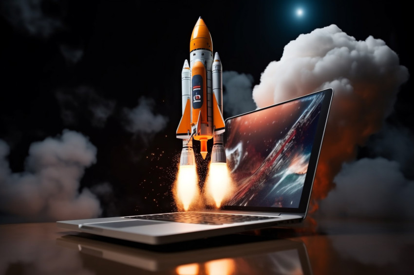A photo of a digital seo laptop with a rocket, finance stock photo Get unlimited access to a library of free ai prompts and ai images to help you generate creative ideas.
