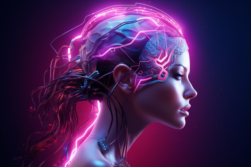 Vector design of a human head with electrical signals showing br