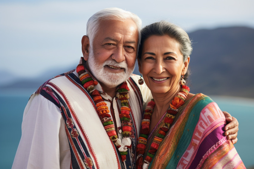 A picture of an old Indian couple who are happy and wearing trad A picture of an old Indian couple who are happy and wearing trad
