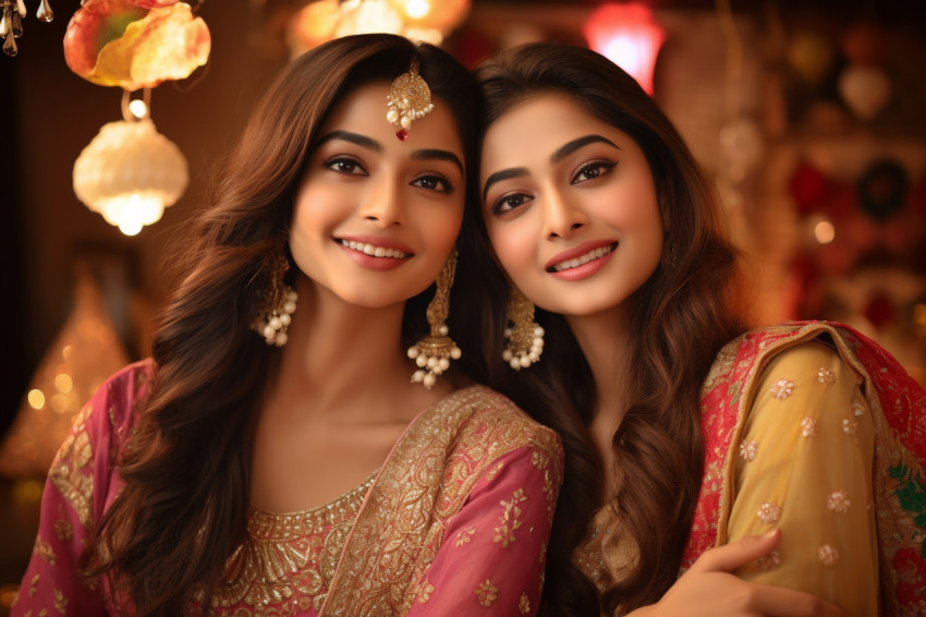 Two beautiful Indian women in traditional clothes taking a selfi Two beautiful Indian women in traditional clothes taking a selfi