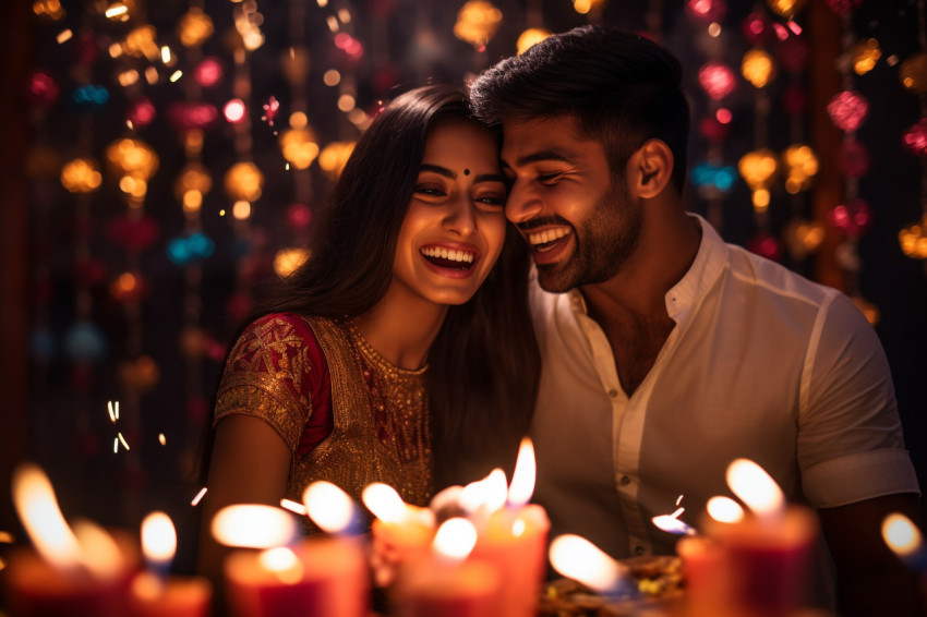 A picture of two young people who are happy and celebrating the A picture of two young people who are happy and celebrating the indian festival of diwali, family diwali celebration image