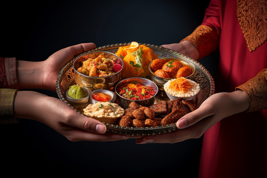 A picture of two people in love holding a plate for Hindu prayer A picture of two people in love holding a plate for Hindu prayer