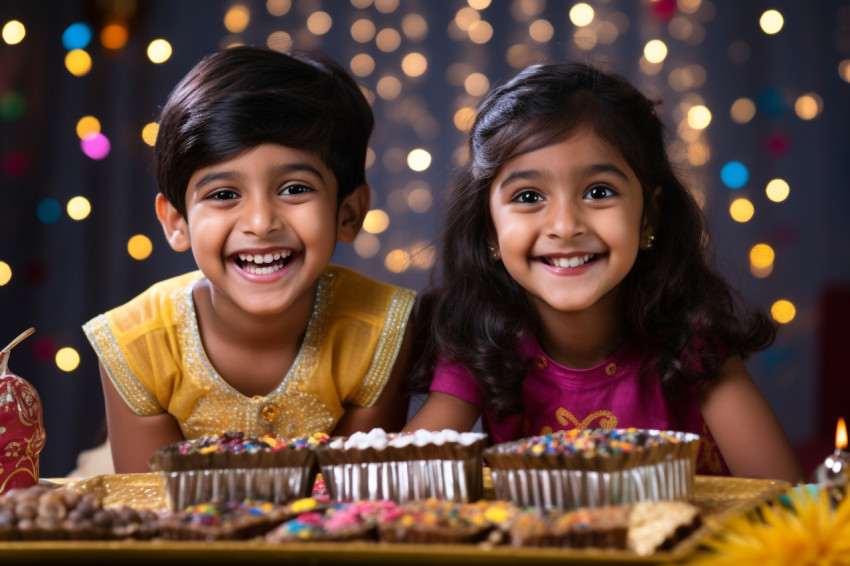 A picture of two adorable Indian children celebrating Diwali wit A picture of two adorable Indian children celebrating Diwali wit