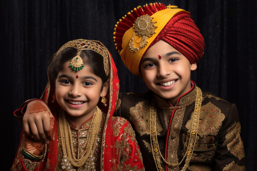 A picture of a brother and sister wearing traditional clothes to A picture of a brother and sister wearing traditional clothes to celebrate the festival of bhai dooj, family diwali celebration image