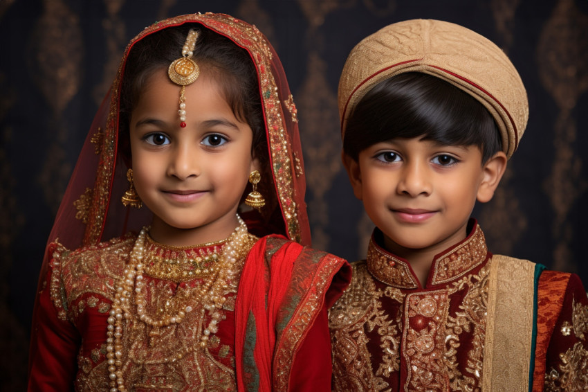A photo of two or more brothers and sisters wearing traditional