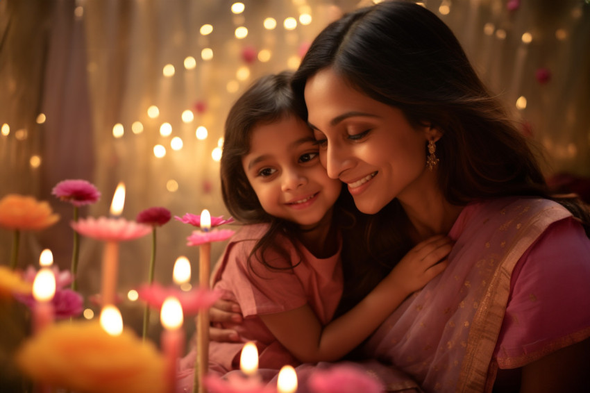 A picture of a young mom and her pretty daughter hugging each ot A picture of a young mom and her pretty daughter hugging each ot