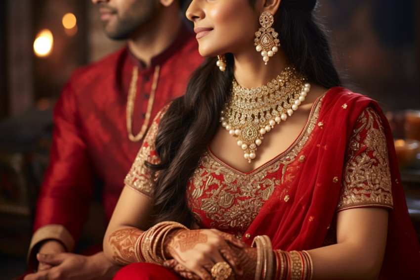 A photo of a young beautiful Indian woman in jewelry and traditi A photo of a young beautiful Indian woman in jewelry and traditi