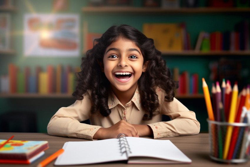 A photo of a happy cute and smart Hispanic Indian preteen school A photo of a happy cute and smart Hispanic Indian preteen school