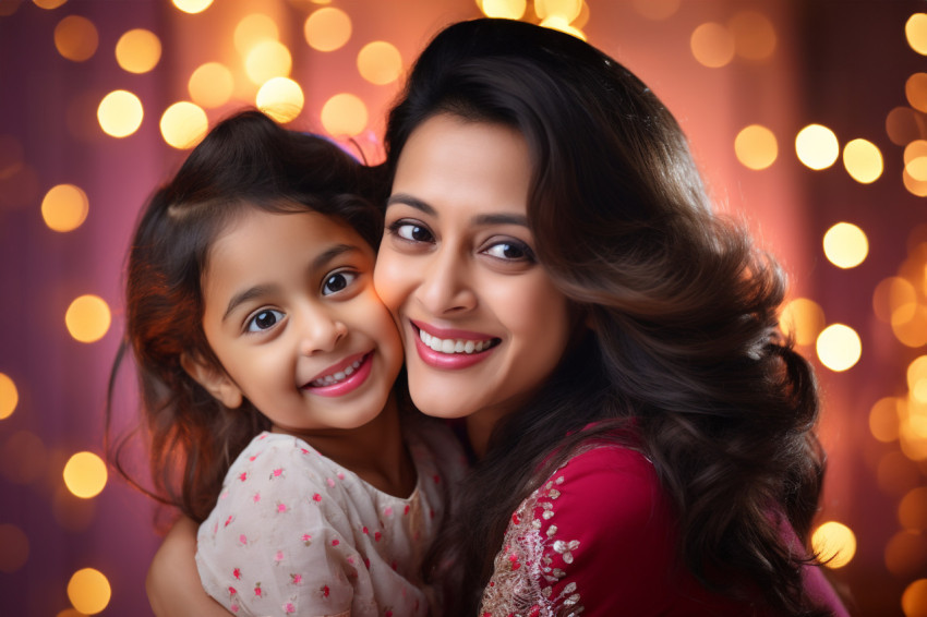 A photo of a happy and beautiful young Indian mother and her cut A photo of a happy and beautiful young Indian mother and her cut