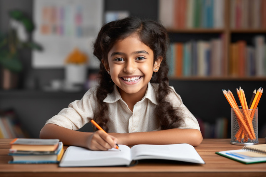 A photo of a happy cute and smart Hispanic Indian preteen school A photo of a happy cute and smart Hispanic Indian preteen school