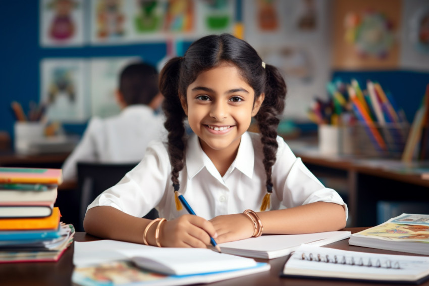 A photo of a happy cute and smart Hispanic Indian preteen school A photo of a happy cute and smart Hispanic Indian preteen school