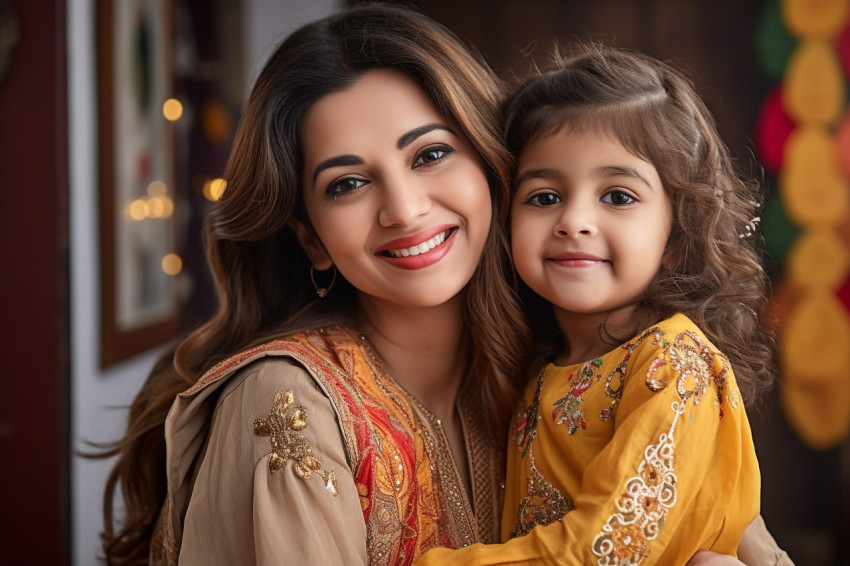 A photo of a happy and beautiful young Indian mother and her cut A photo of a happy and beautiful young Indian mother and her cut